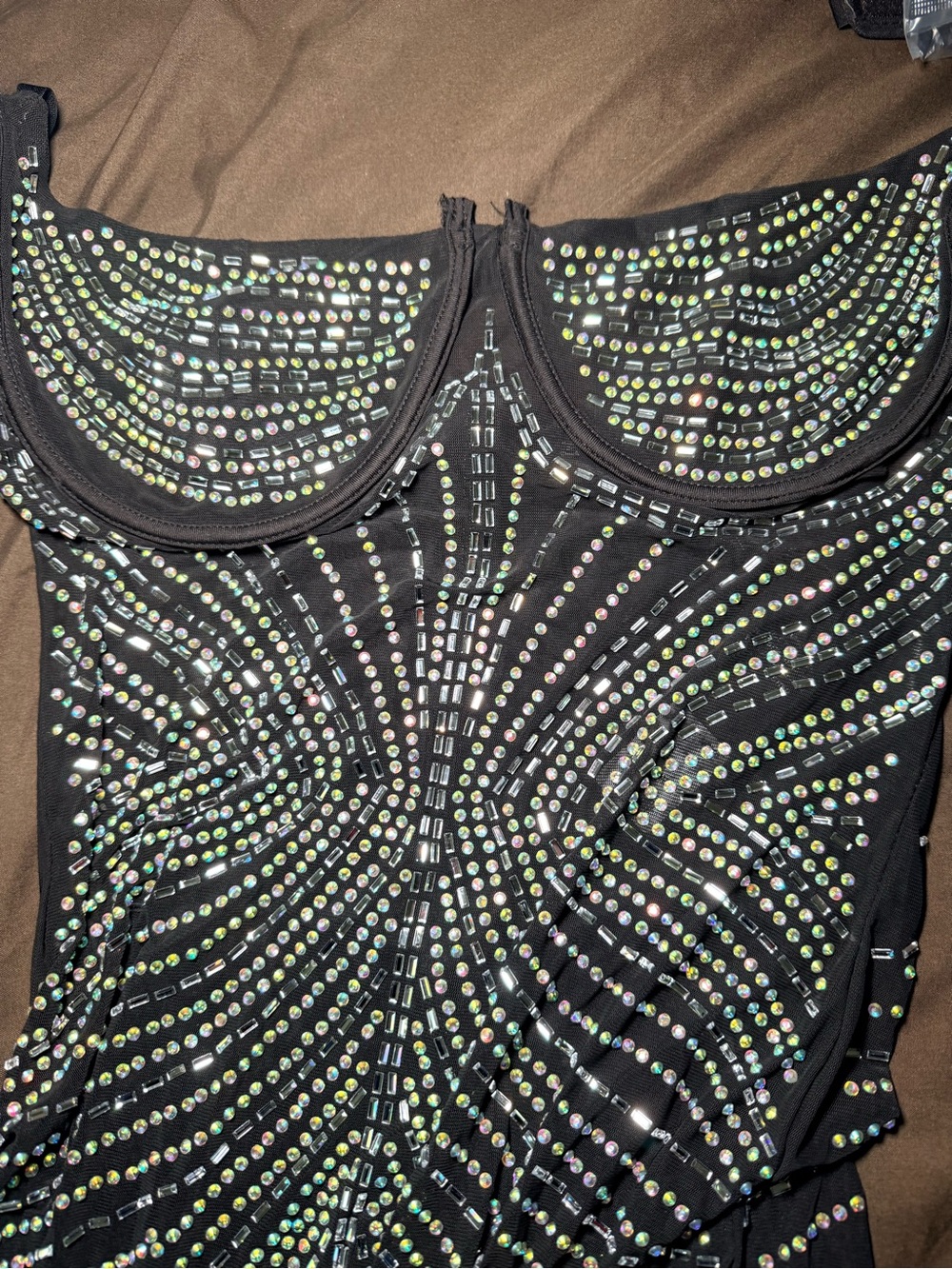 Fashion Nova Black Strapless Rhinestone Bustier Bodycon Dress